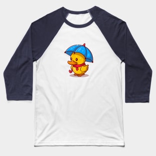 Cute Duck With Umbrella In the Rain Cartoon Baseball T-Shirt